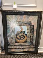 Full view of framed artwork showing composition, frame, and size reference