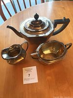 Teapot, creamer, sugar bowl grouped on table