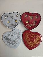 Both heart-shaped tins closed and open showing contents