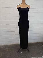 Full front view of maxi slip dress on mannequin