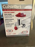 Front of retail box showing Cuisinart SM-MGC meat grinder attachment