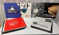 Group shot showing multiple 12-inch singles with Arista, Delicious Vinyl, Roc-A-Fella, Hot Trax sleeves