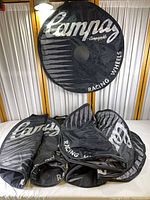 Six Campagnolo wheel bags arranged, showing fronts and sides