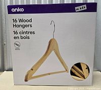 Front of sealed Anko box displaying wooden hanger image and quantity 16