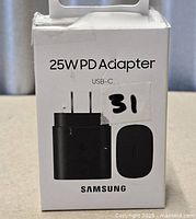 Front of sealed retail box for Samsung 25W USB-C PD Adapter