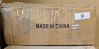 Sealed shipping box marked Made in China with lot label