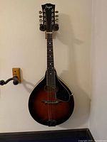 Full view of Brazos mandolin hanging on wall