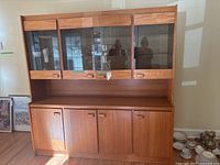 Front view of assembled teak hutch