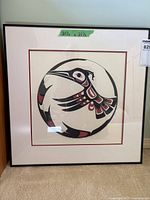 Full view of framed hummingbird print, shows image, mat and frame