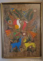 Front view of framed amate bark paper painting