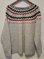 Front view of heather grey Fair Isle sweater