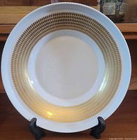 Front view of Rosenthal Thomas porcelain plate showing full gold patterned rim