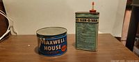 San-O-Van and Maxwell House tins side by side