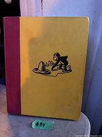 Front cover showing yellow boards, red spine, black illustration