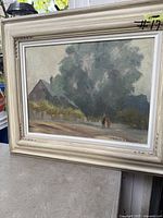 Framed oil on board landscape painting, full view