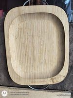Top view of bamboo CorningWare tray showing shape and logo