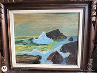 Framed seascape painting front view