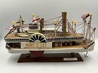 Port side view of full steamboat model on base