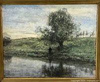 Full view of framed watercolor landscape