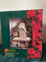 Box front showing Holiday Collection Porcelain Train Station inside packaging