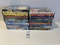 Full view of two stacks showing all 20 DVD cases