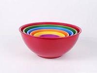 Nested view of all six bowls showing rainbow colours