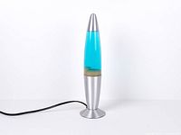 Full view of blue lava lamp with cord