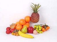 Full assortment of artificial fruits displayed