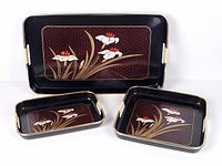 All three lacquer trays front view showing design and sizes
