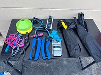All workout items laid out on table