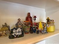 Shelf view showing all decorative items together