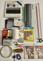 Overall view of assorted office supplies