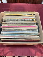 Top view of box filled with vinyl LPs