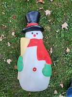 Full view of snowman blow mold showing color scheme and overall condition