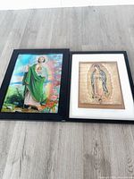 Saint Jude 3-D print and smaller Guadalupe print side by side