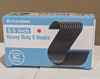 Front view of Antimbee 5.5 Inch Heavy Duty S Hooks 12-pack box