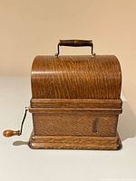 Oak domed lid phonograph case front with handle