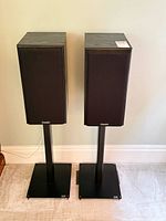 Front view of both Mission 732 speakers on Atlantis stands