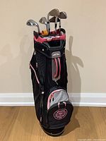 Front view of Sun Mountain bag with clubs inserted