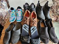 All seven pairs arranged on surface showing overall condition