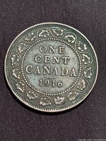 Reverse of 1916 Canadian large cent showing denomination and date