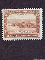 Front of 8c Newfoundland Hearts Content stamp showing design and denomination