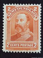 Front view of orange 2¢ Newfoundland King Edward VII stamp
