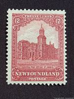 Front of 12¢ Newfoundland stamp showing General Post Office design
