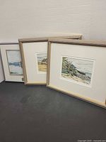Three framed watercolour paintings standing together
