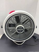 Front view of Seabreeze Turbo-Aire fan showing overall design and power cord