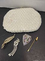 Purse and four jewelry pieces overview