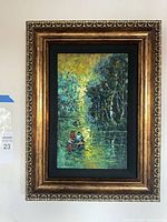 Full view of framed oil painting on wall