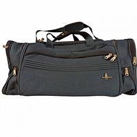 Front view of Atlantic forest green canvas duffel showing logo, front zip pocket and overall condition