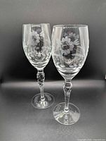 Two etched wine glasses full view